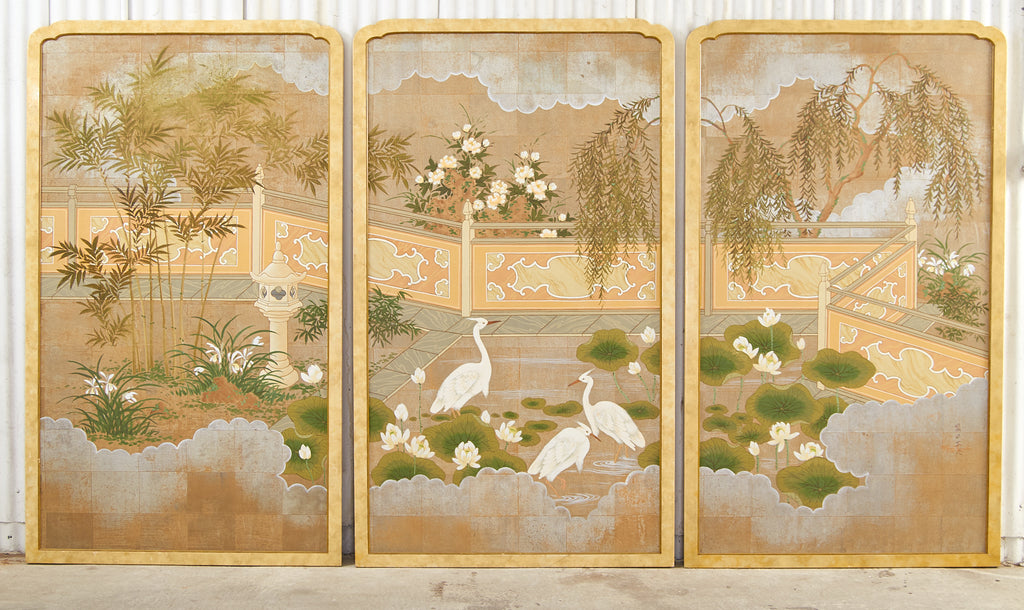 Set of Three Robert Crowder Chinoiserie Landscape Panels