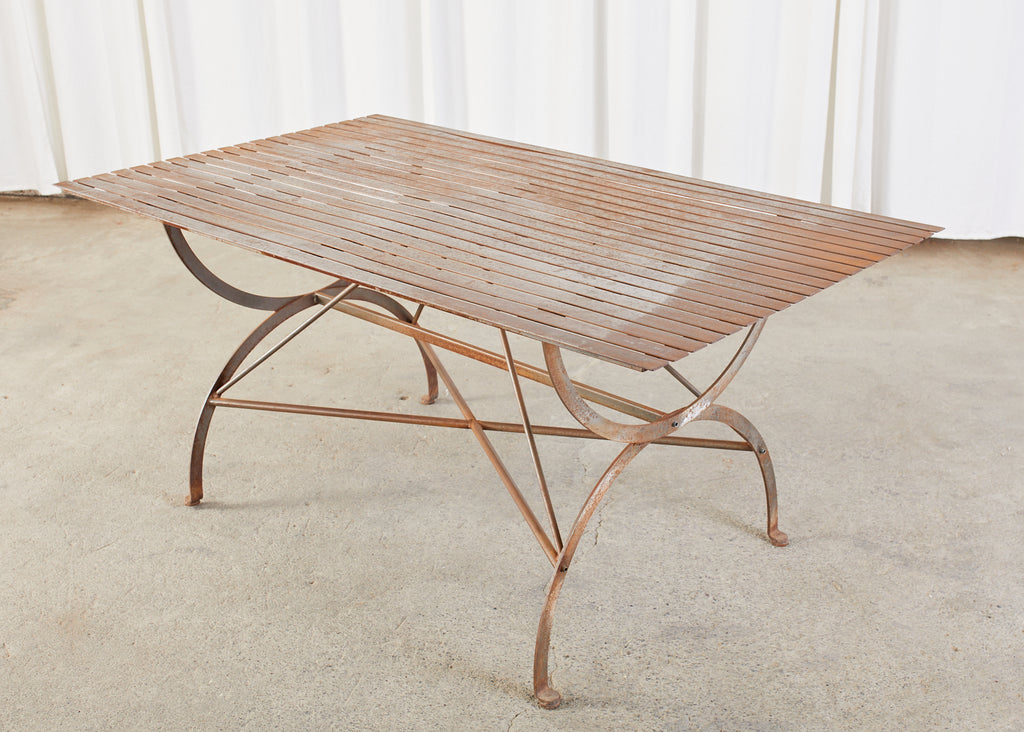 French Neoclassical Style Iron Curule Leg Garden Dining Table
