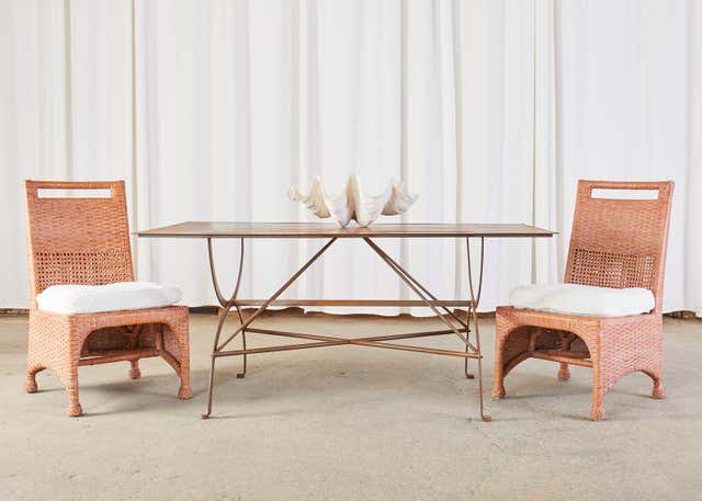 French Neoclassical Style Iron Curule Leg Garden Dining Table