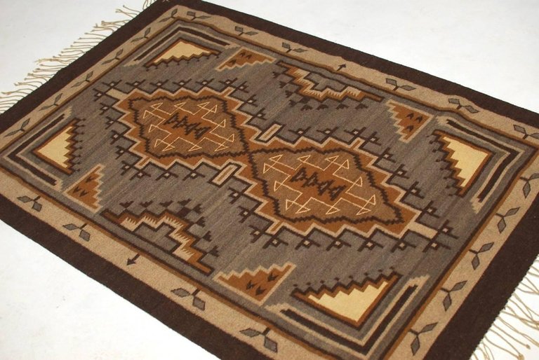 Vintage Navajo Geometric Flatweave Carpet