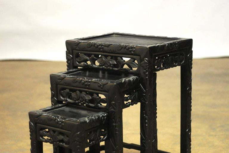 Set of Three Chinese Ebonized Nesting Tables