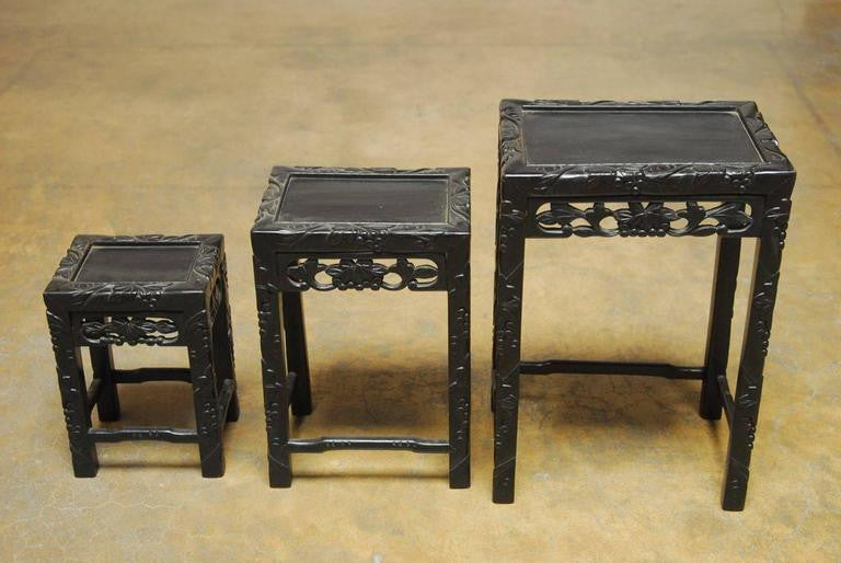 Set of Three Chinese Ebonized Nesting Tables