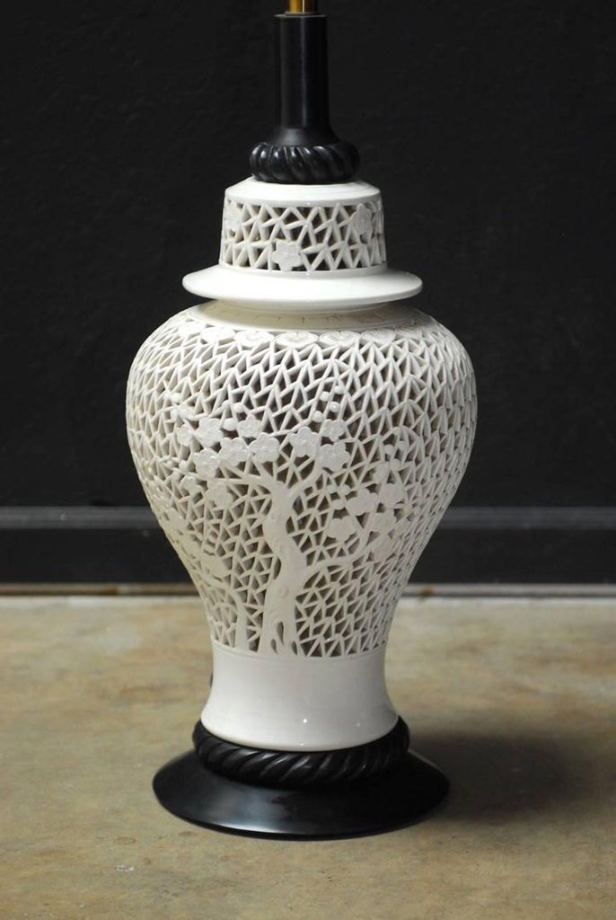 Large Mid-Century Blanc de Chine Porcelain Jar Table Lamp