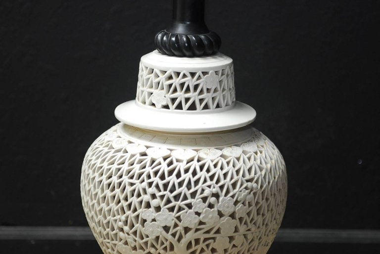 Large Mid-Century Blanc de Chine Porcelain Jar Table Lamp