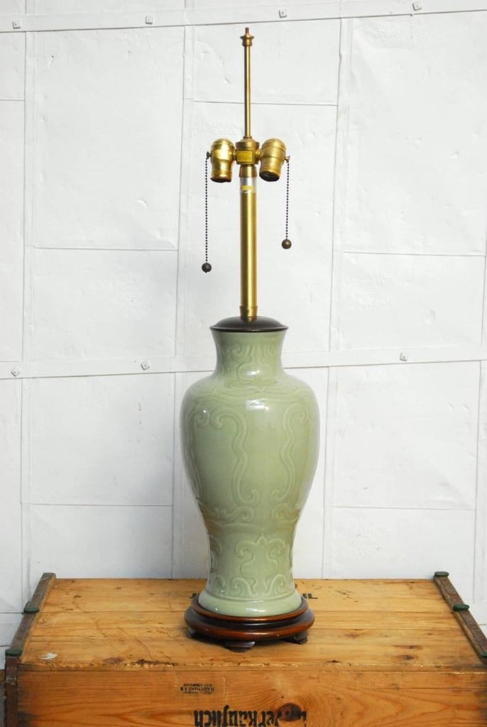 Chinese Porcelain Celadon Glazed Vase Table Lamp by Marbro