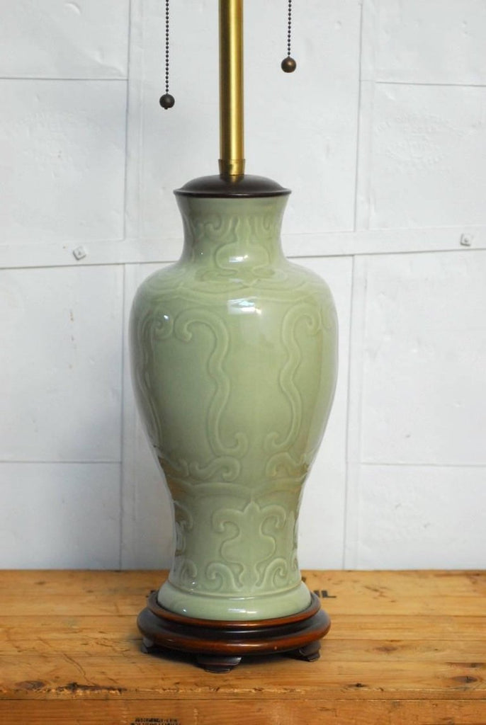 Chinese Porcelain Celadon Glazed Vase Table Lamp by Marbro