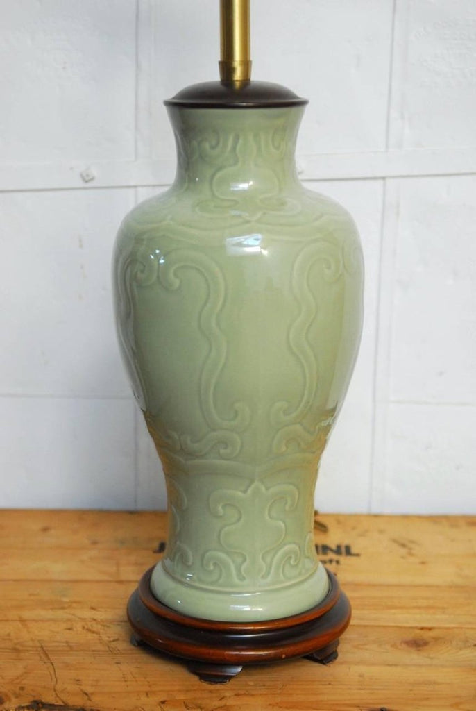 Chinese Porcelain Celadon Glazed Vase Table Lamp by Marbro