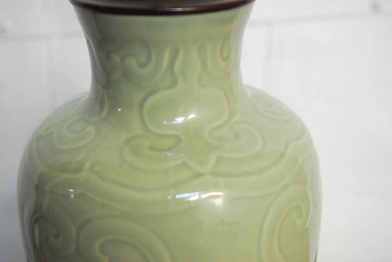 Chinese Porcelain Celadon Glazed Vase Table Lamp by Marbro