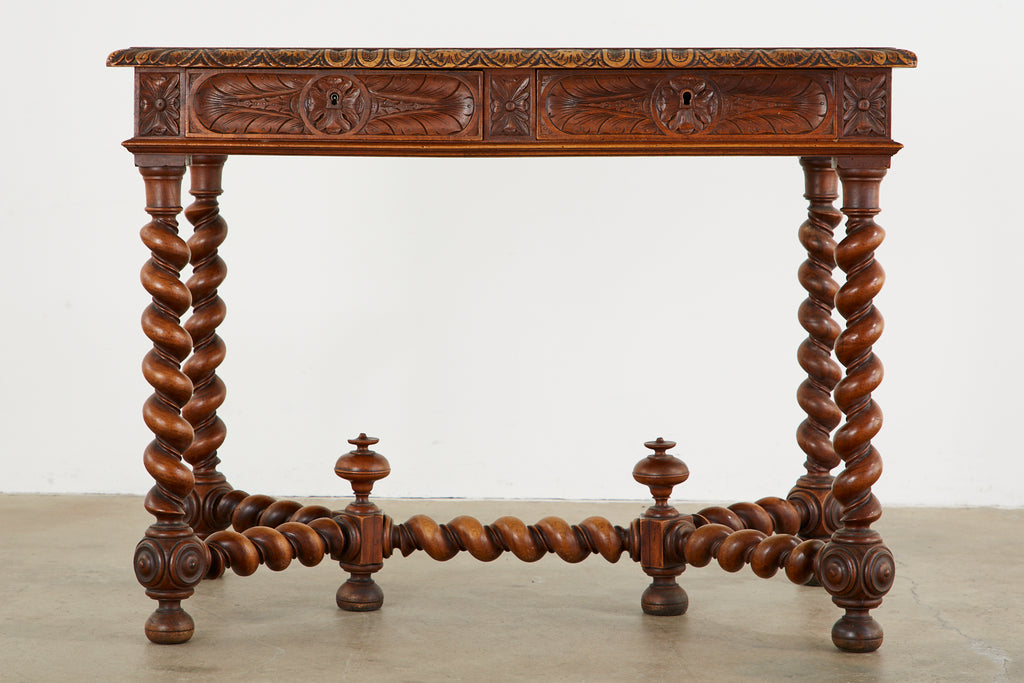 French Louis XIII Style Oak Barley Twist Library Table Desk