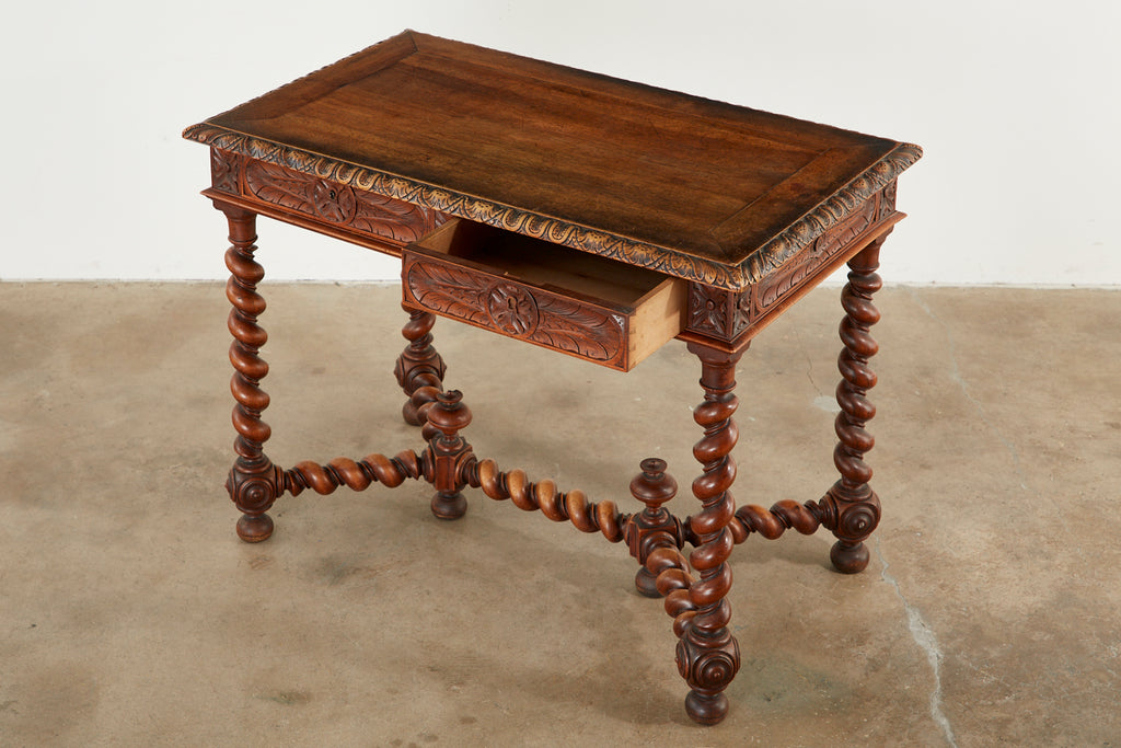 French Louis XIII Style Oak Barley Twist Library Table Desk
