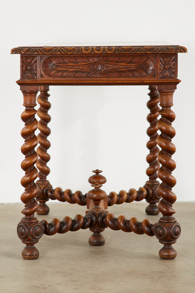 French Louis XIII Style Oak Barley Twist Library Table Desk