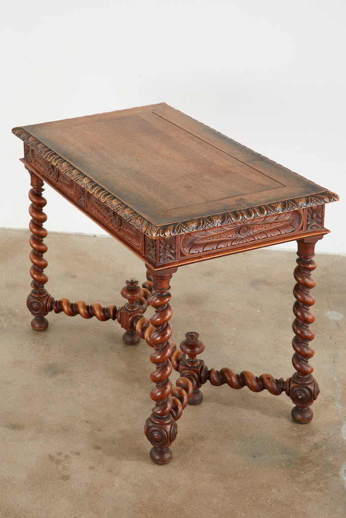 French Louis XIII Style Oak Barley Twist Library Table Desk