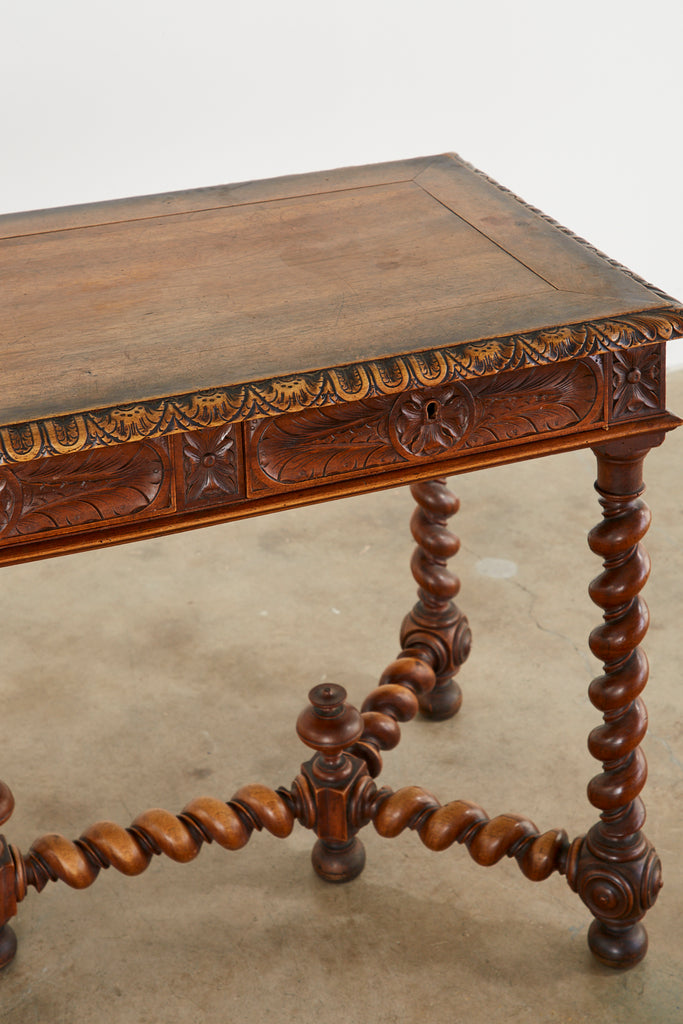 French Louis XIII Style Oak Barley Twist Library Table Desk