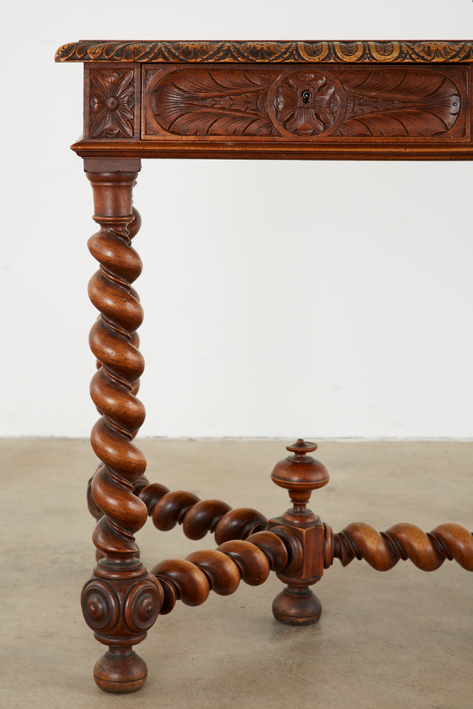 French Louis XIII Style Oak Barley Twist Library Table Desk