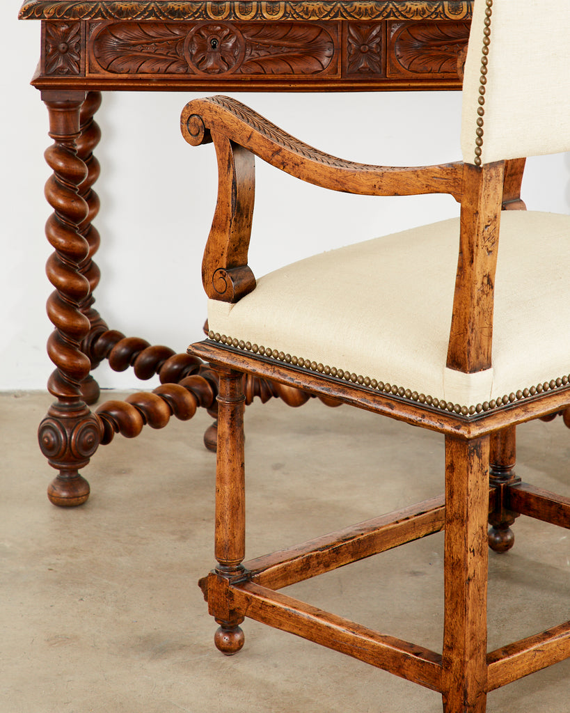 French Louis XIII Style Oak Barley Twist Library Table Desk