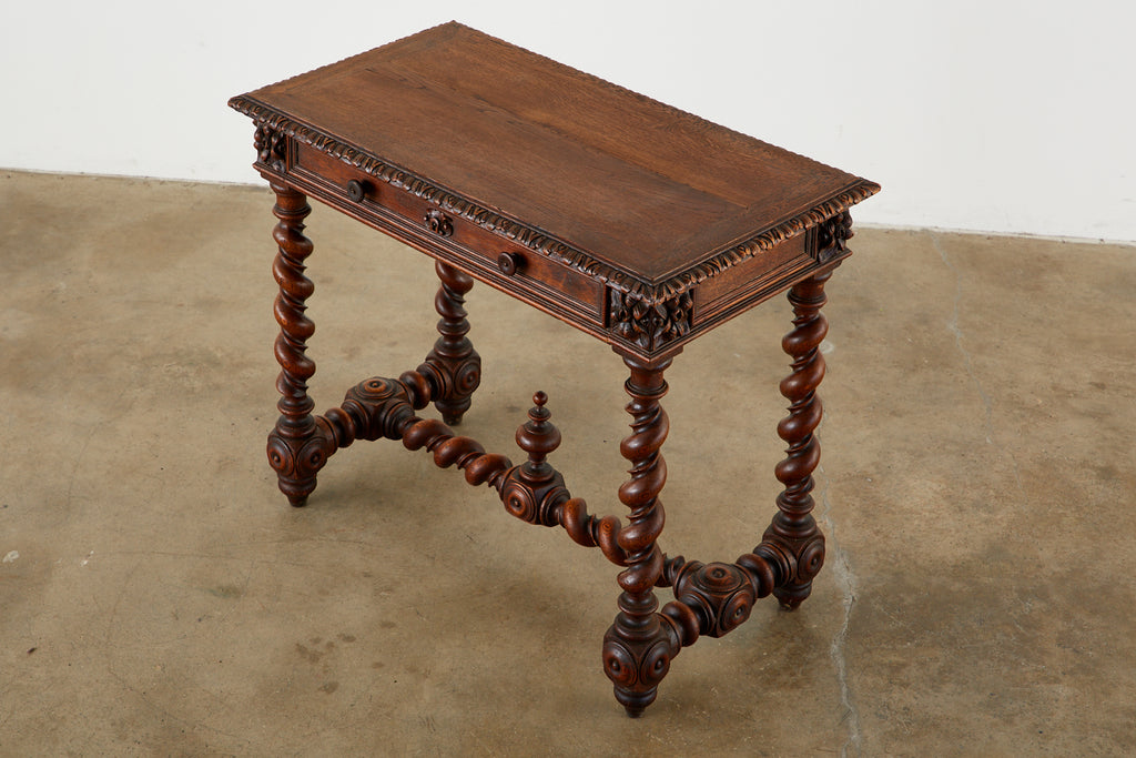19th Century French Oak Barley Twist Bureau Plat Desk