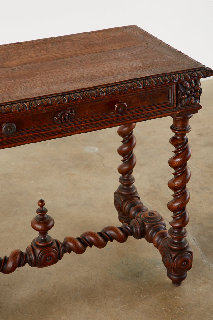 19th Century French Oak Barley Twist Bureau Plat Desk