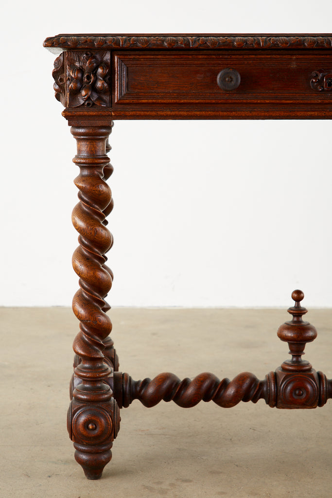 19th Century French Oak Barley Twist Bureau Plat Desk
