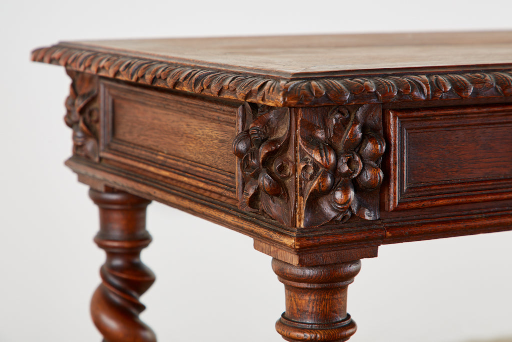 19th Century French Oak Barley Twist Bureau Plat Desk