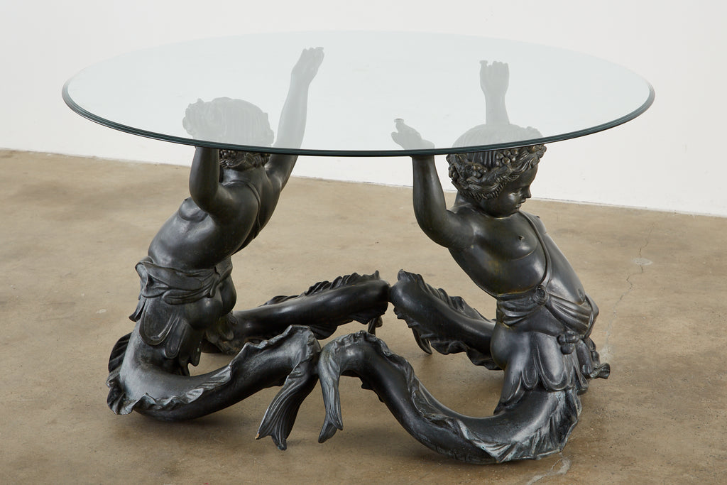 Italian Bronze Neoclassical Putti Di Mare Dining Centre Table