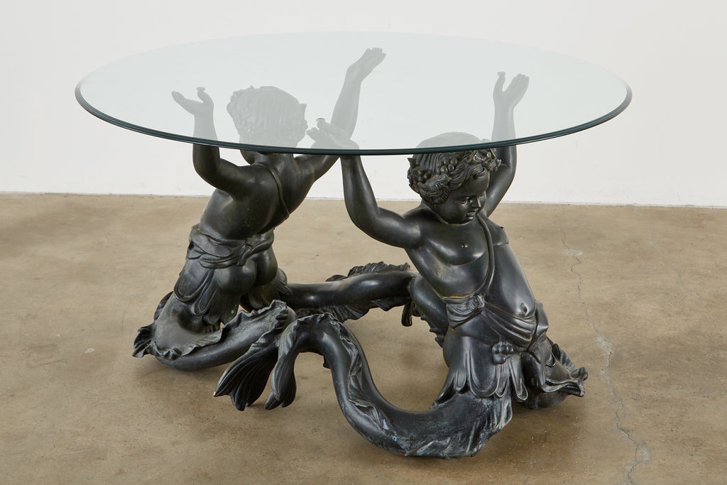 Italian Bronze Neoclassical Putti Di Mare Dining Centre Table