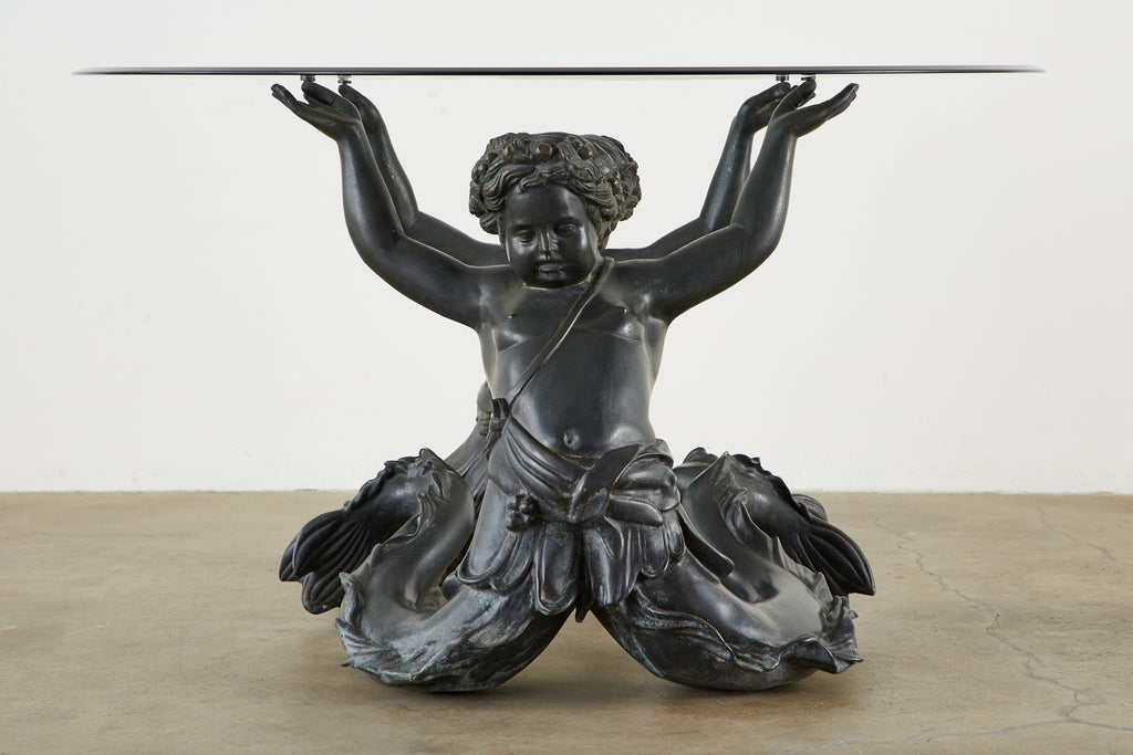 Italian Bronze Neoclassical Putti Di Mare Dining Centre Table