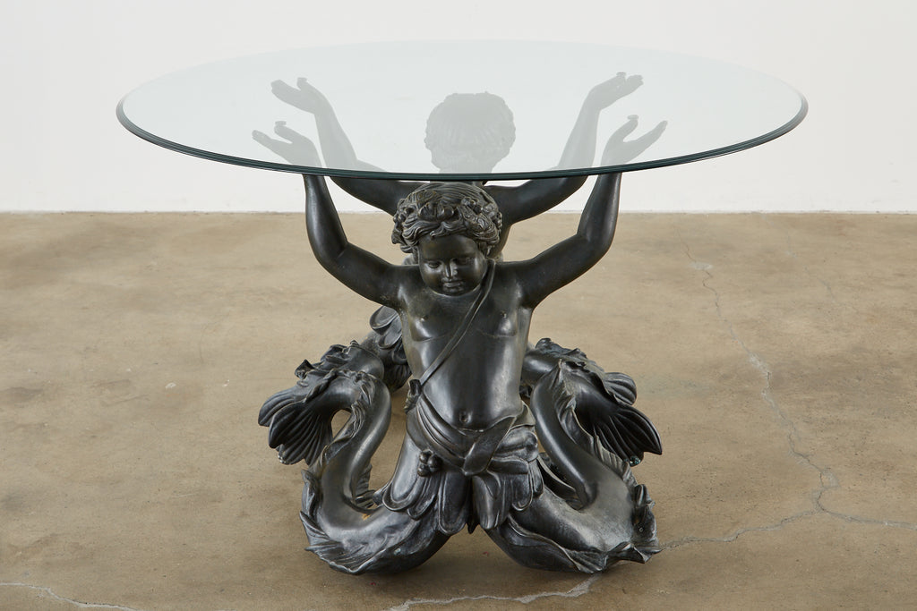 Italian Bronze Neoclassical Putti Di Mare Dining Centre Table