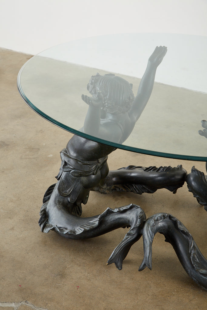 Italian Bronze Neoclassical Putti Di Mare Dining Centre Table