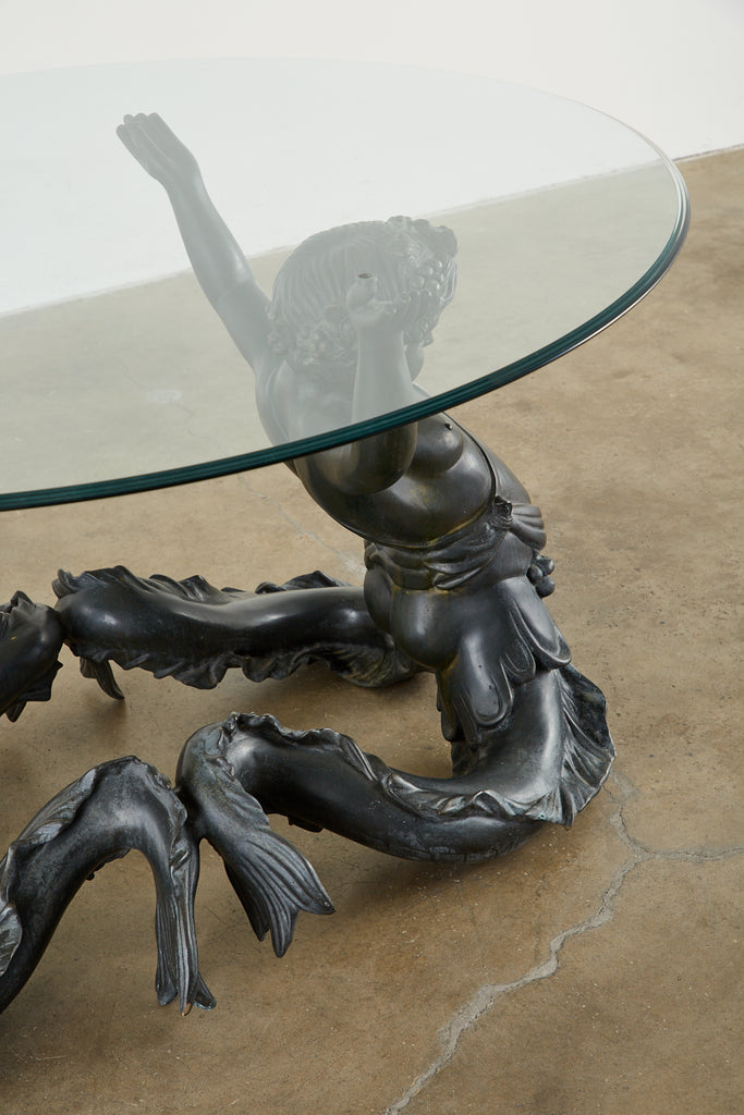 Italian Bronze Neoclassical Putti Di Mare Dining Centre Table