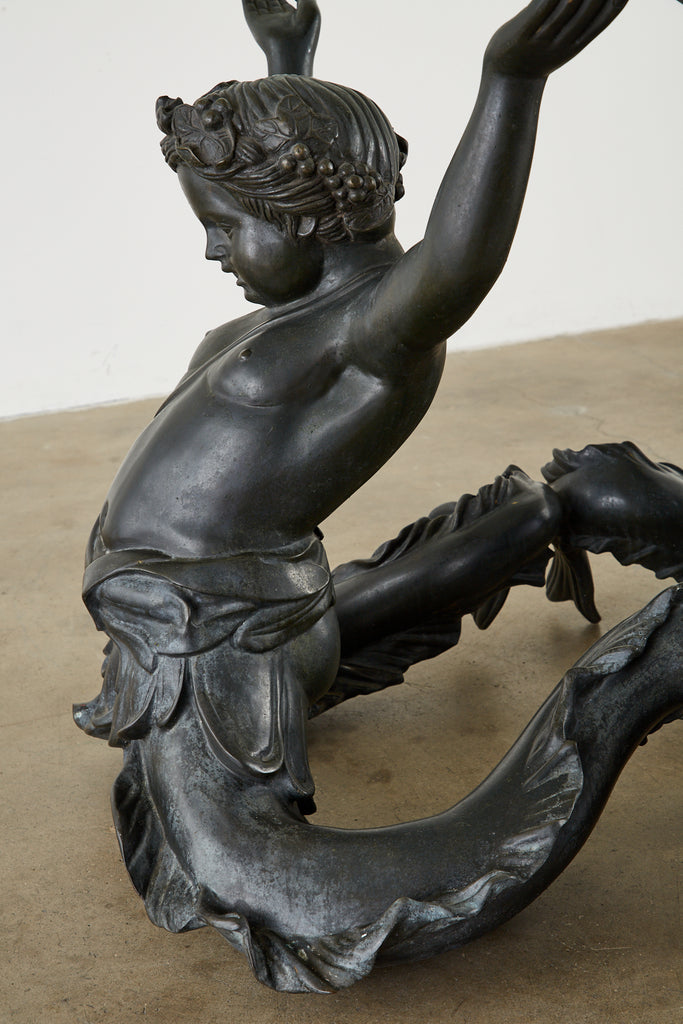 Italian Bronze Neoclassical Putti Di Mare Dining Centre Table