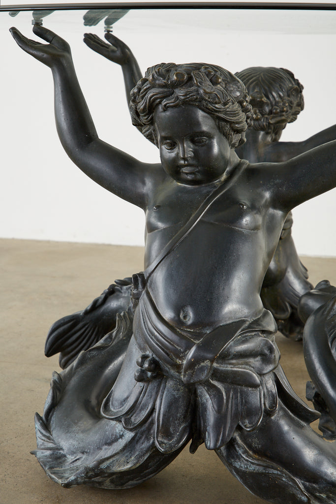 Italian Bronze Neoclassical Putti Di Mare Dining Centre Table