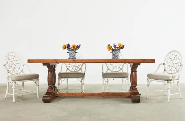 Country French Walnut Farmhouse Trestle Dining Table