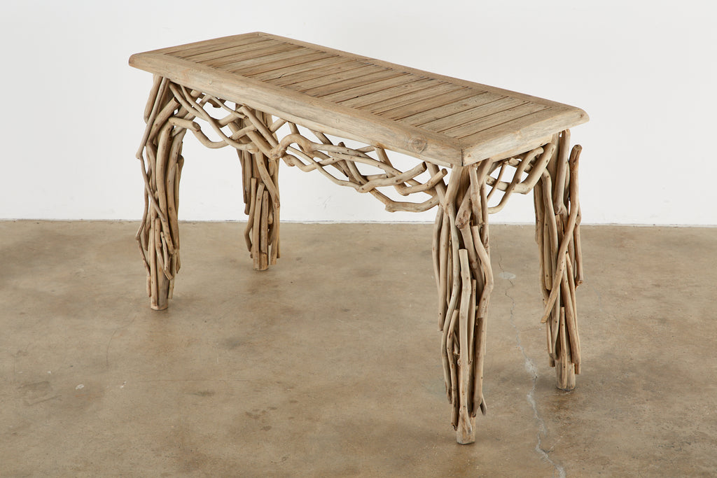 Organic Modern Teak Driftwood Console Sofa Table