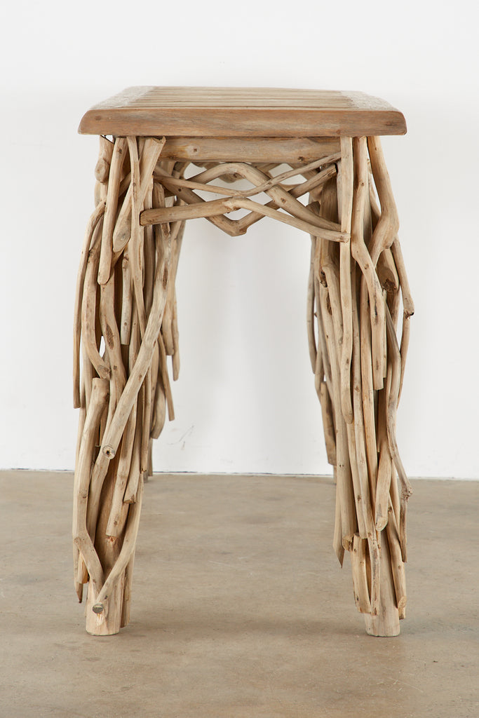 Organic Modern Teak Driftwood Console Sofa Table