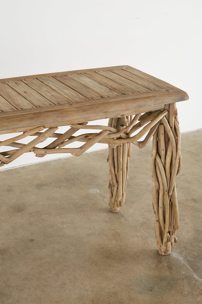 Organic Modern Teak Driftwood Console Sofa Table