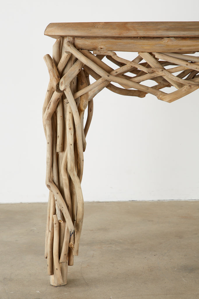 Organic Modern Teak Driftwood Console Sofa Table