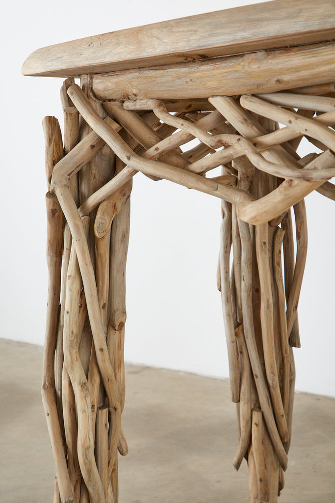 Organic Modern Teak Driftwood Console Sofa Table