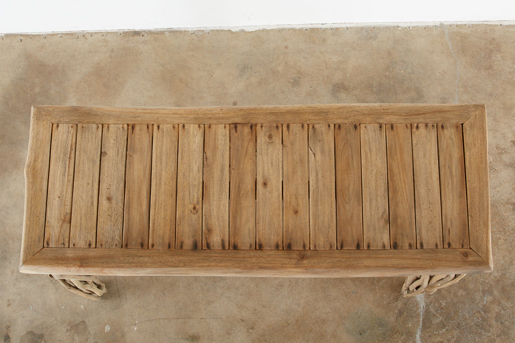 Organic Modern Teak Driftwood Console Sofa Table