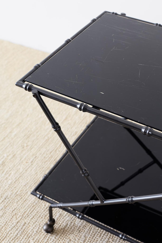 Modern Italian Black Faux-Bamboo Rolling Bar Cart