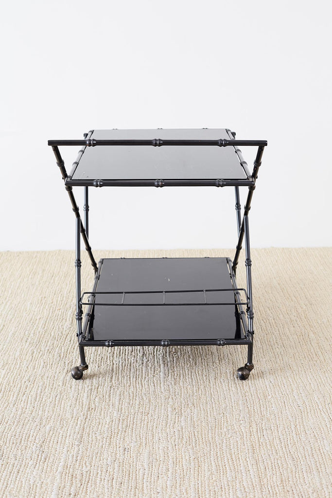 Modern Italian Black Faux-Bamboo Rolling Bar Cart