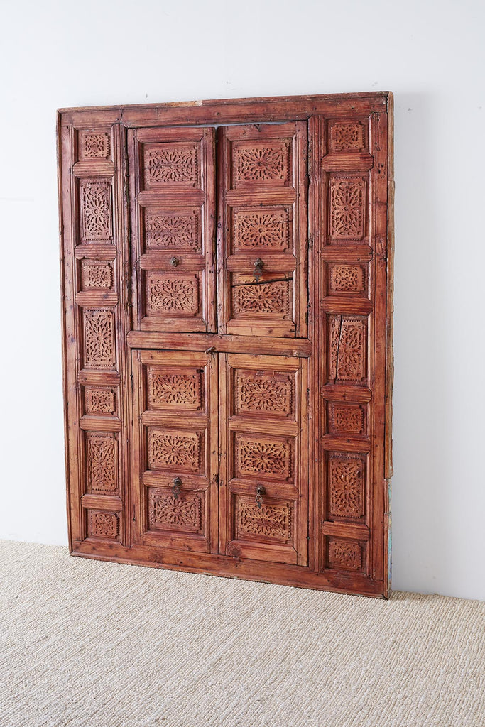 19th Century Indian Carved Panel with Shutter Windows