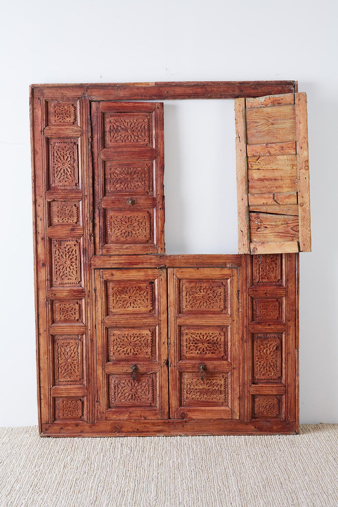 19th Century Indian Carved Panel with Shutter Windows
