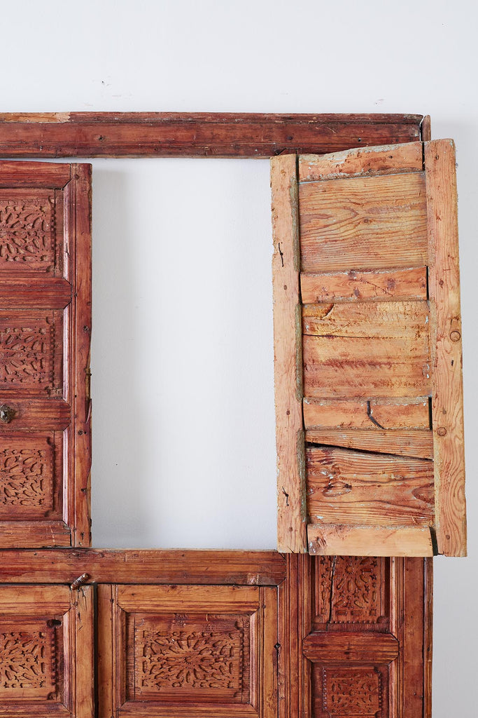 19th Century Indian Carved Panel with Shutter Windows