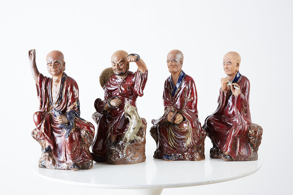 Set of Four Chinese Shiwan Pottery Immortal Dieties