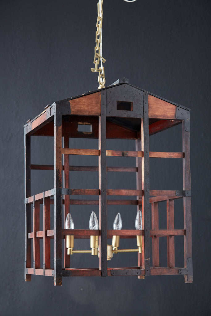 Japanese Tansu Style Wooden Crate Cage Chandeliers