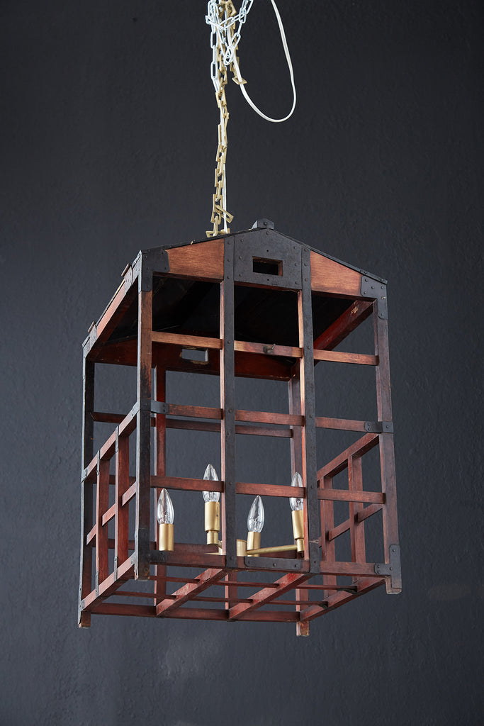 Japanese Tansu Style Wooden Crate Cage Chandeliers