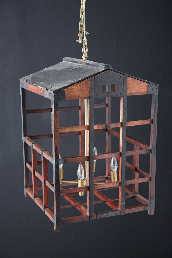 Japanese Tansu Style Wooden Crate Cage Chandeliers