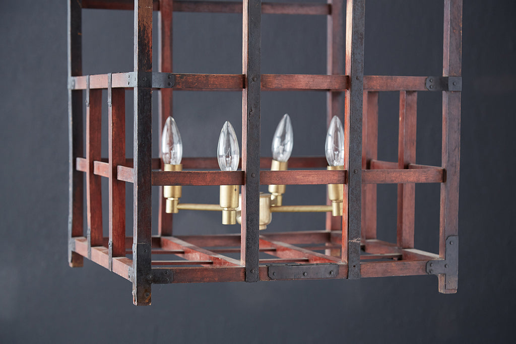 Japanese Tansu Style Wooden Crate Cage Chandeliers