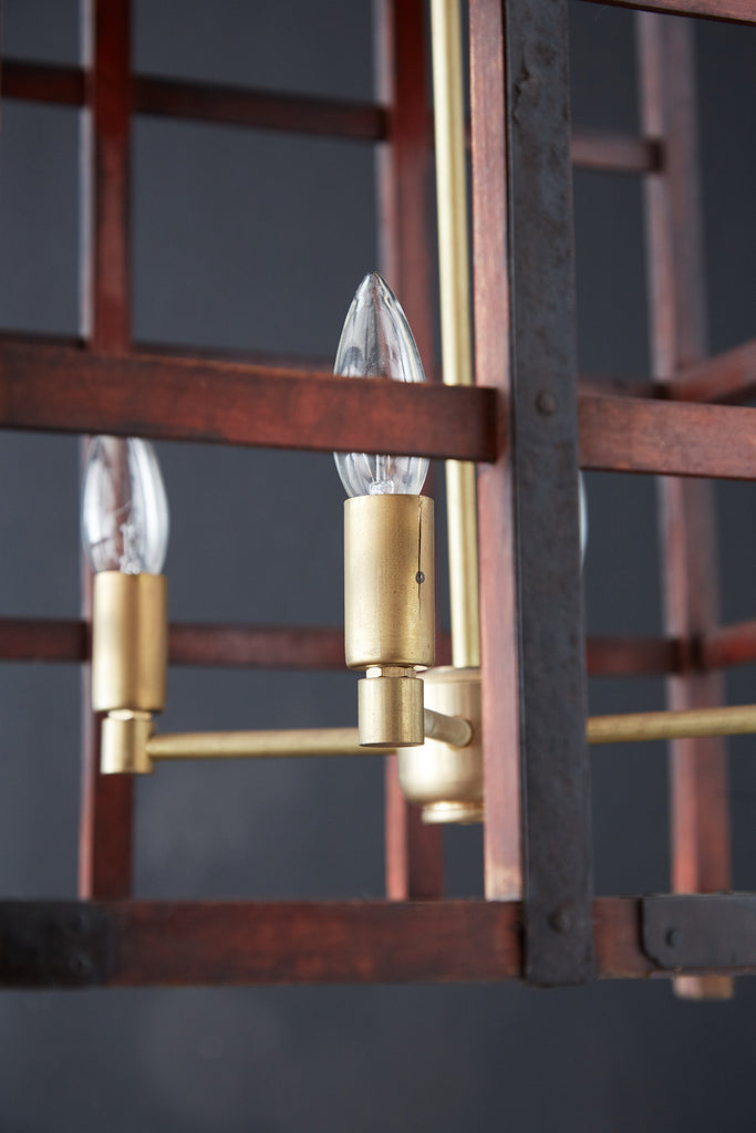 Japanese Tansu Style Wooden Crate Cage Chandeliers
