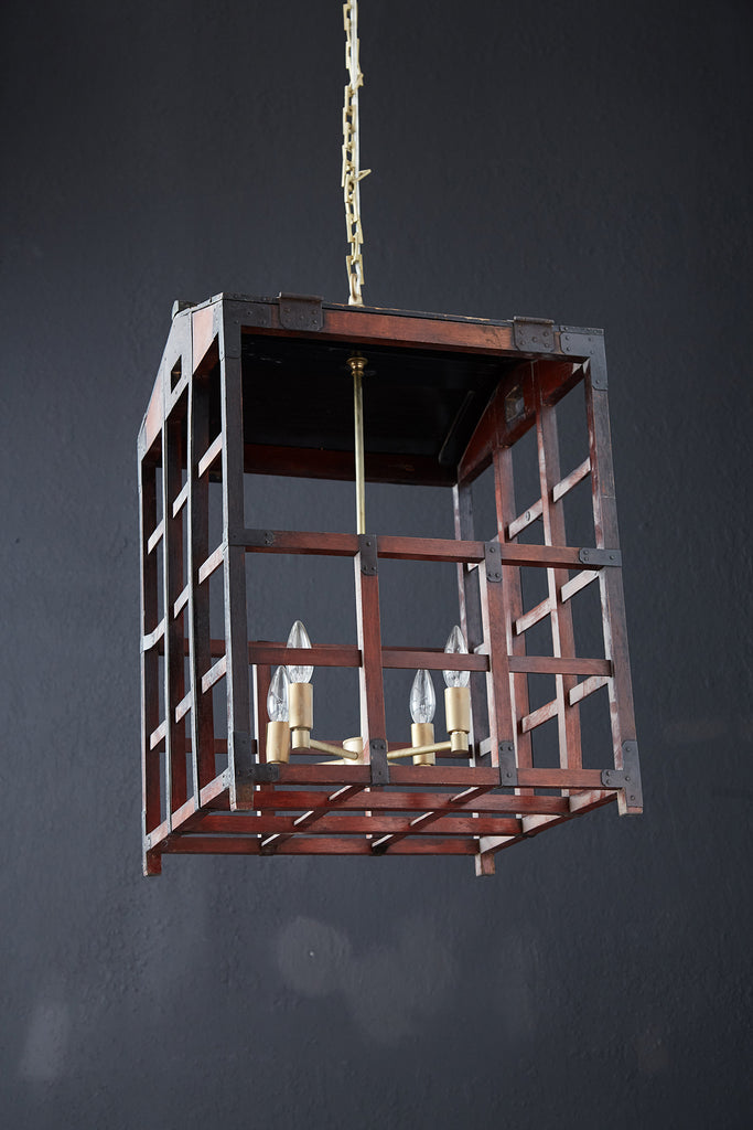 Japanese Tansu Style Wooden Crate Cage Chandeliers